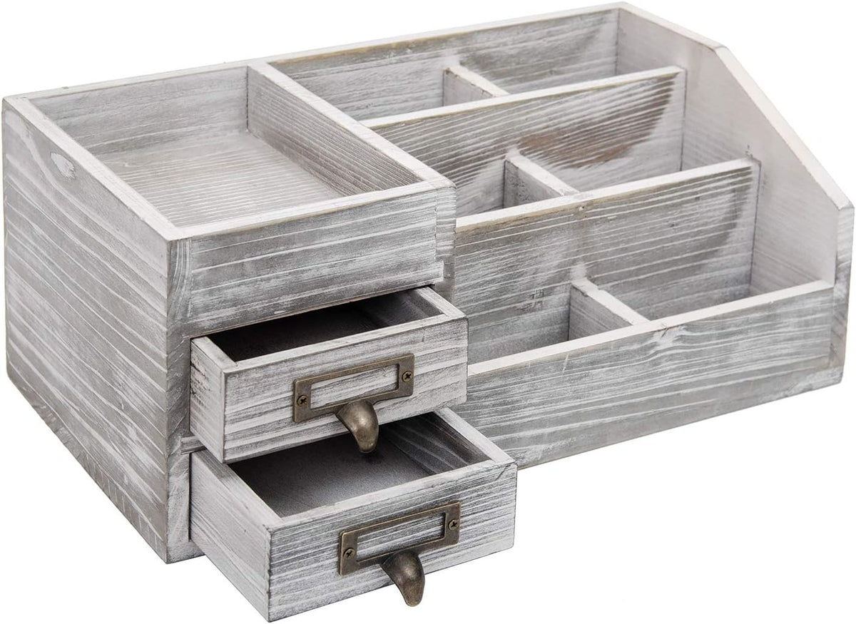 Distressed Rustic Wooden Office Desktop Organizer Wood Shelf Tabletop Home Or...