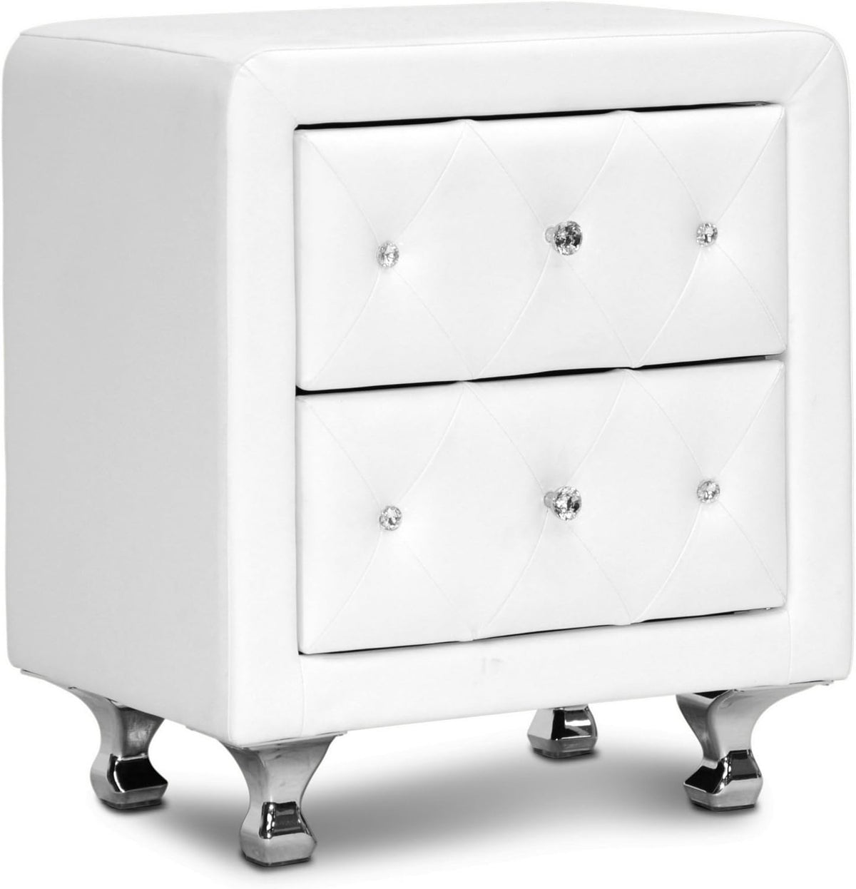 Baxton Studio Stella Crystal Tufted Upholstered Modern Nightstand, White