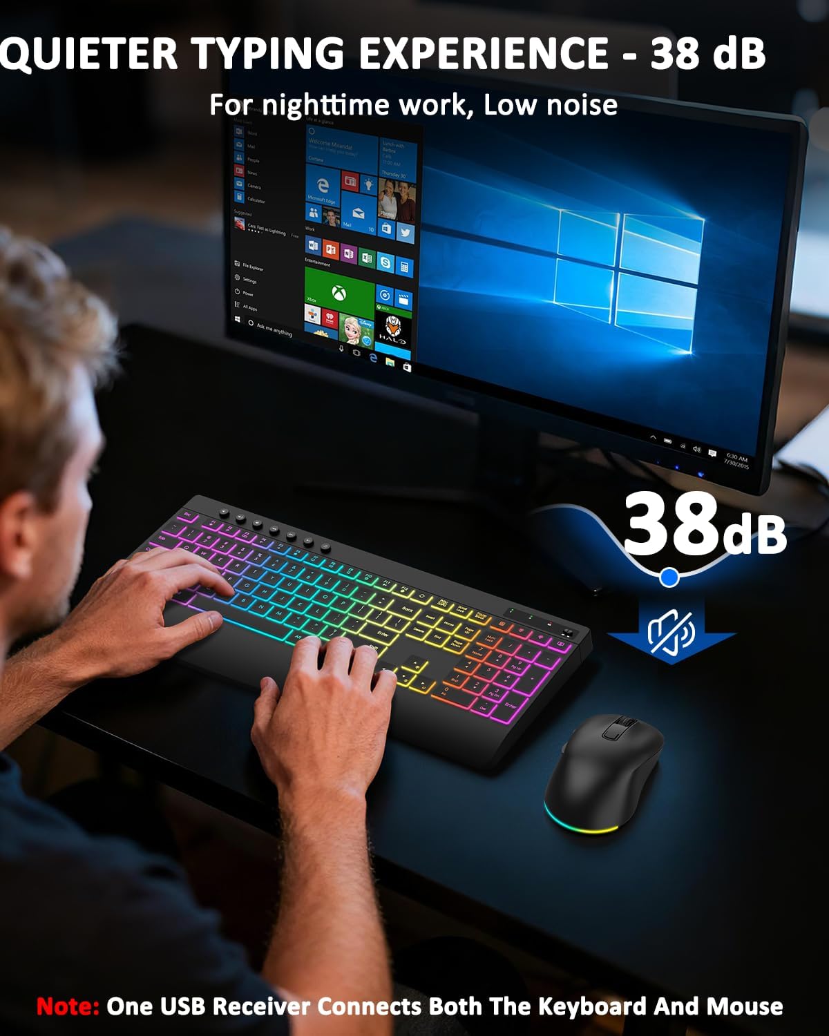 Wireless Keyboard and Mouse Combo, 9 Backlit Effects, 4000mAh Rechargeable Ba...