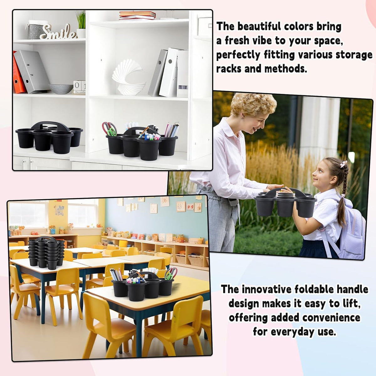 gisgfim 6 Pack Classroom Caddy Organizer with Handle, 6 Compartments, Black