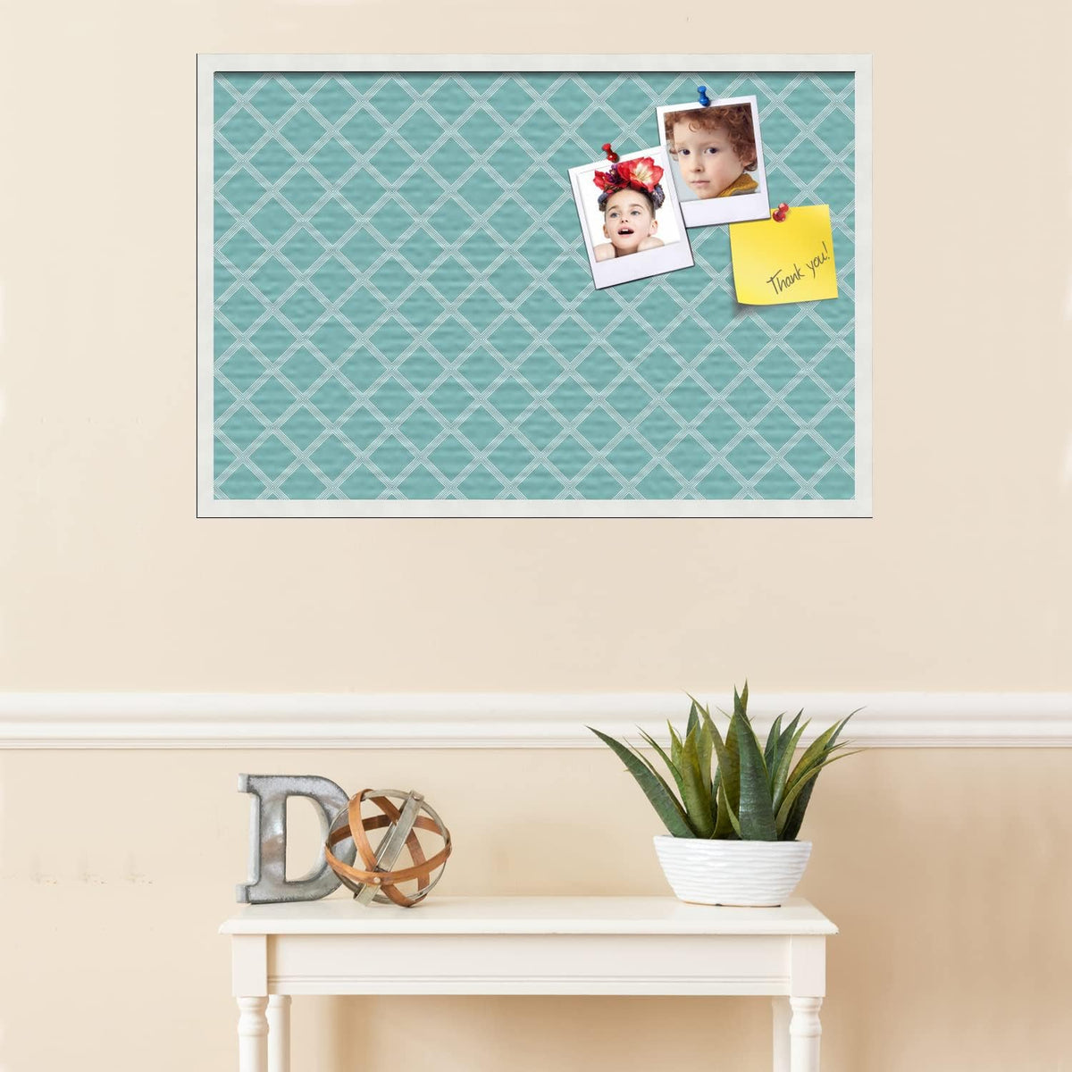 PinPix pin Cork Bulletin Board Made from Canvas, Diamond Modern Pattern Aqua ...