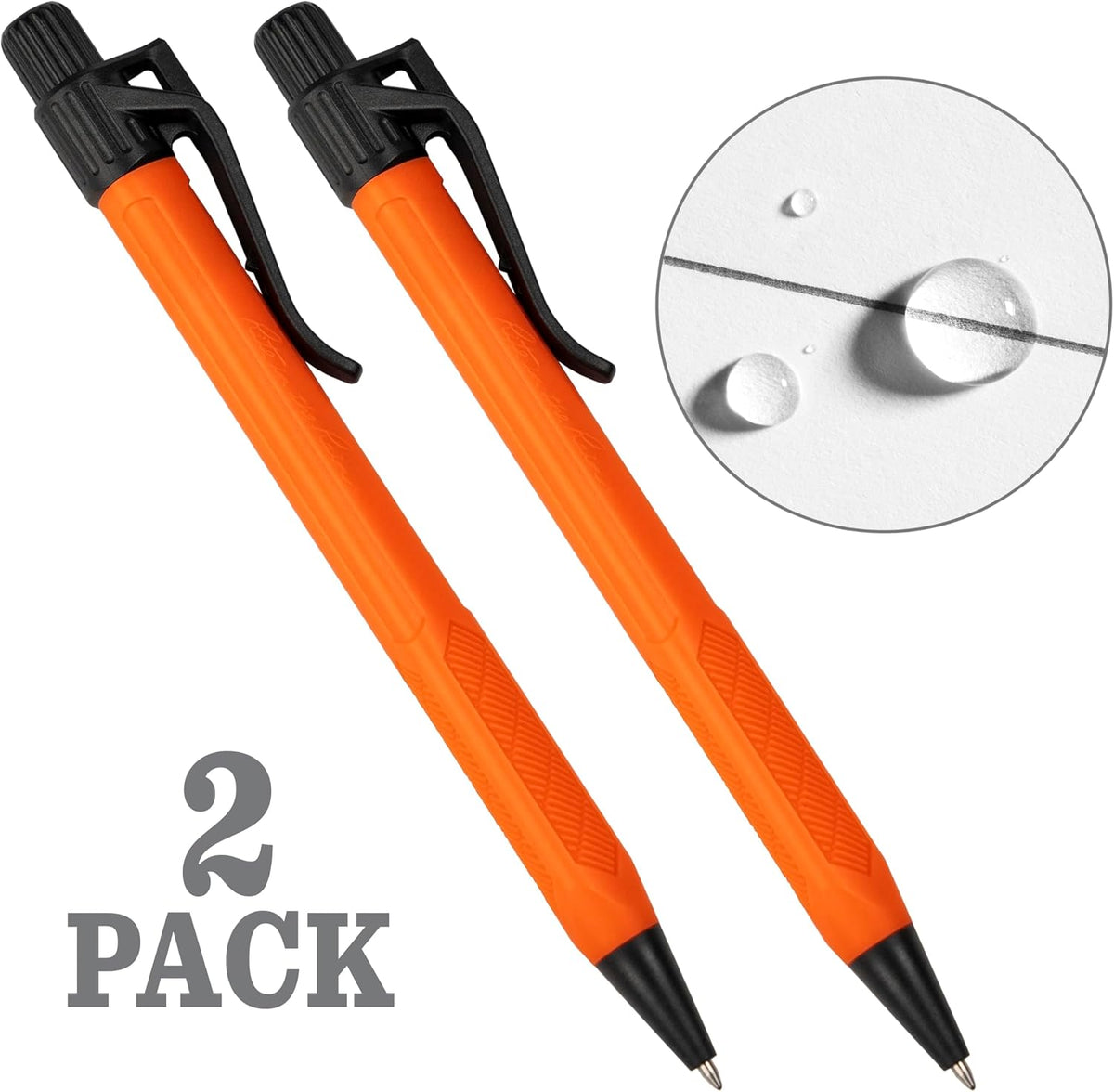 Rite in the Rain Weatherproof Durable Orange Clicker Pen - Black Ink, 2 Pack ...