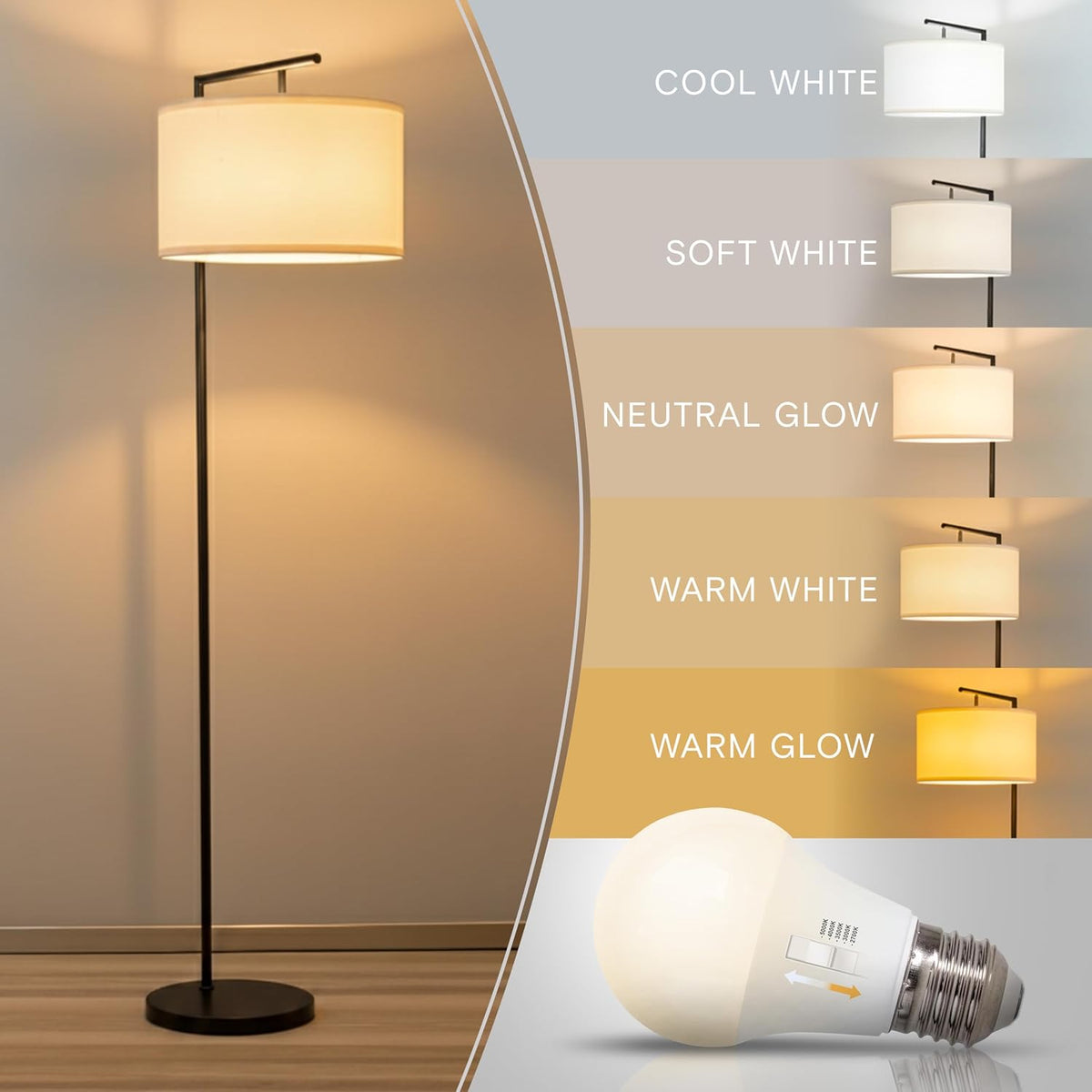 Brightech Montage Modern Floor Lamp - LED Standing Lamp with Tan Shade for Li...