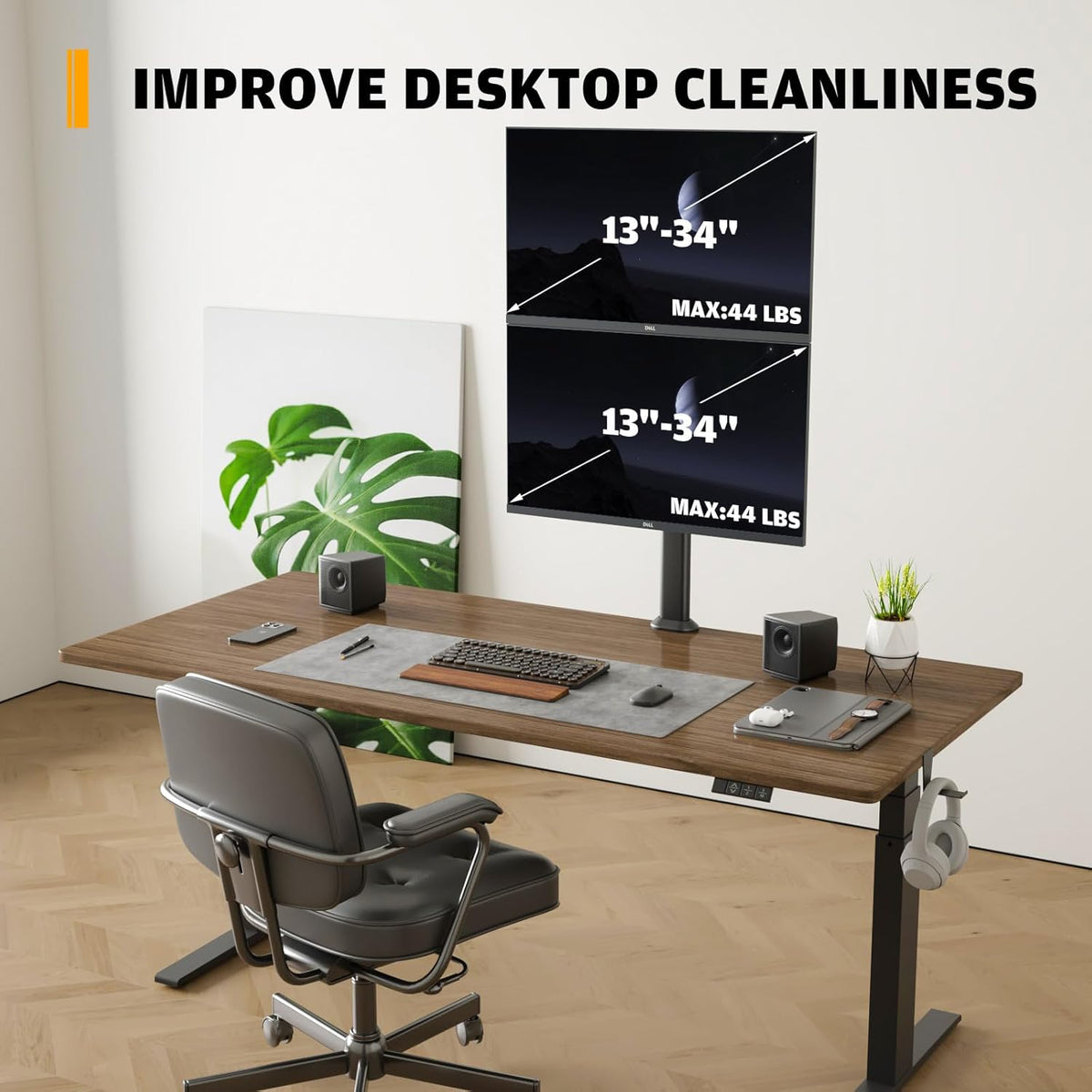 HEMUDU Dual Monitor Articulating Desk Mount Arm Stand - Vertical Stack Screen...