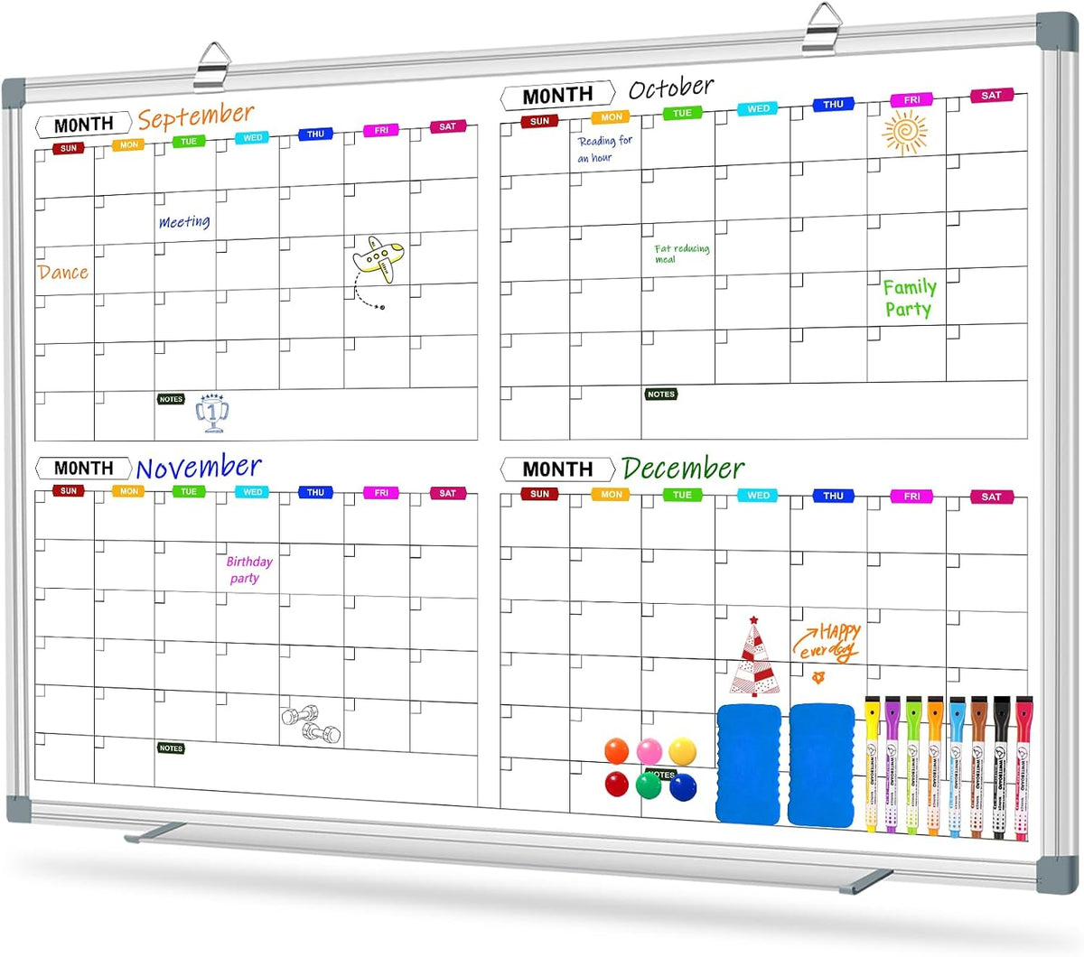 4 Month Calendar Whiteboard for Hanging Wall Mount, 36" x 24"