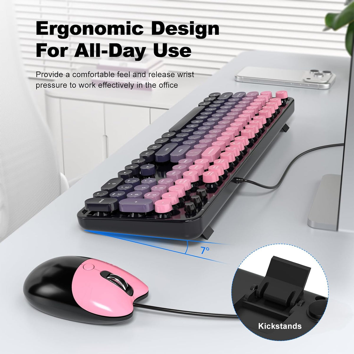 MOFII Wired Retro Typewriter Keyboard and Mouse Combo, Full Size USB Plug &am...