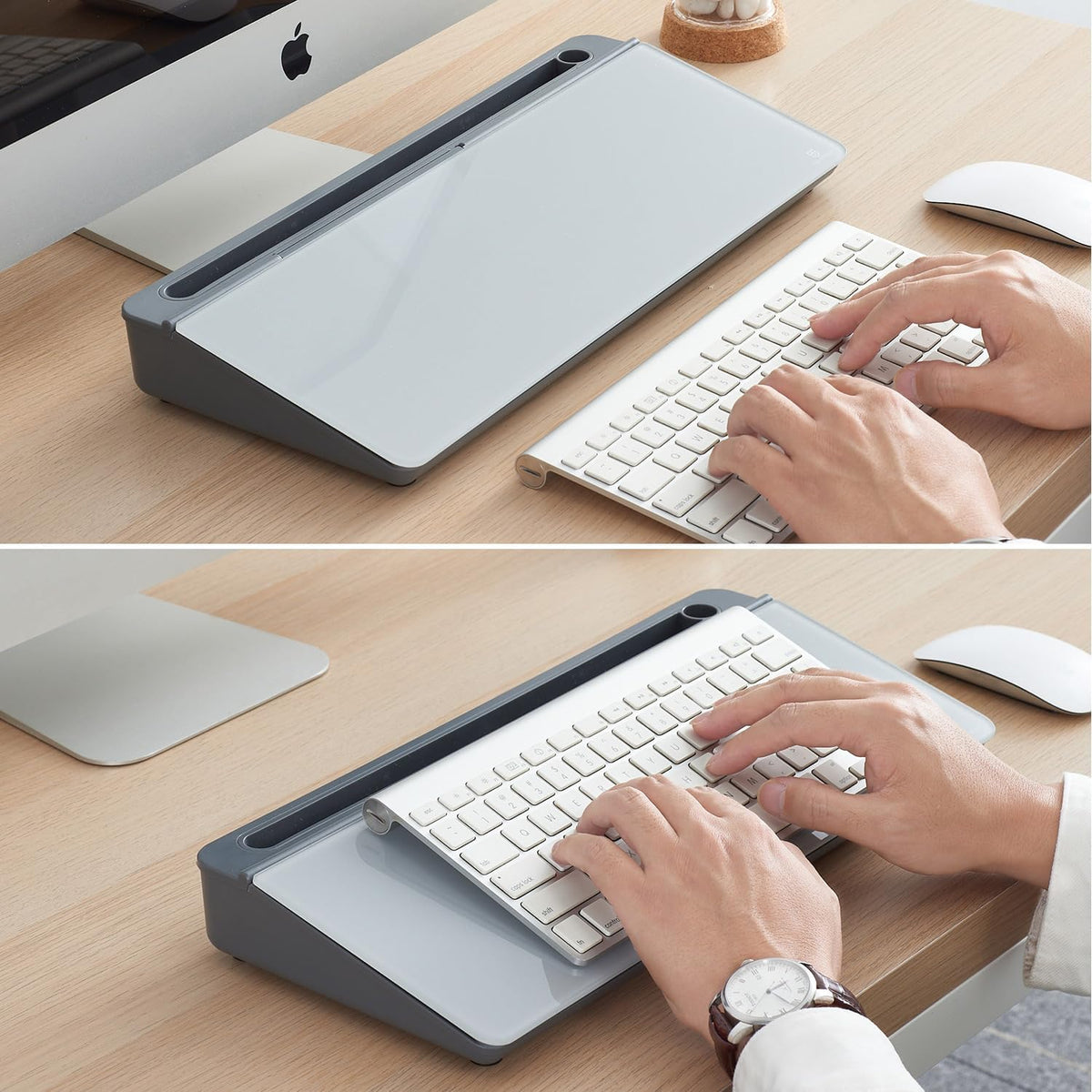 TSJ OFFICE Desktop Whiteboard Dry-Erase-Board - Computer Keyboard Stand White...