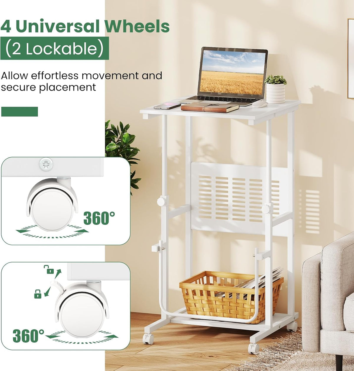 Tangkula Adjustable Standing Desk, Mobile Rolling Computer Desk with Storage ...