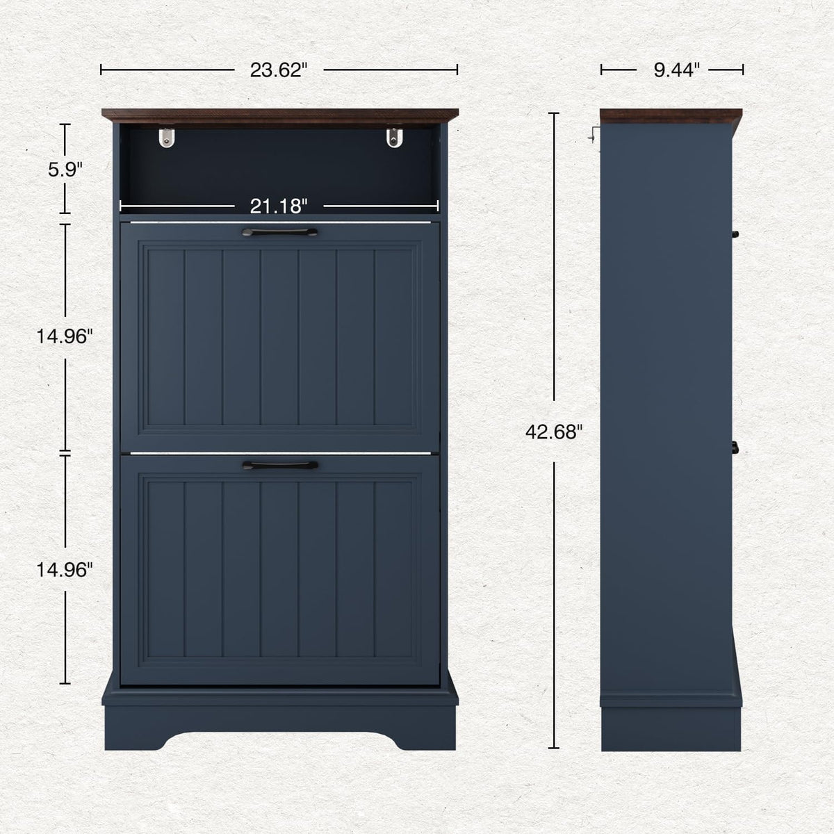 24" W Hidden Shoe Storage Cabinet with 2 Flip Drawers & Open Storage