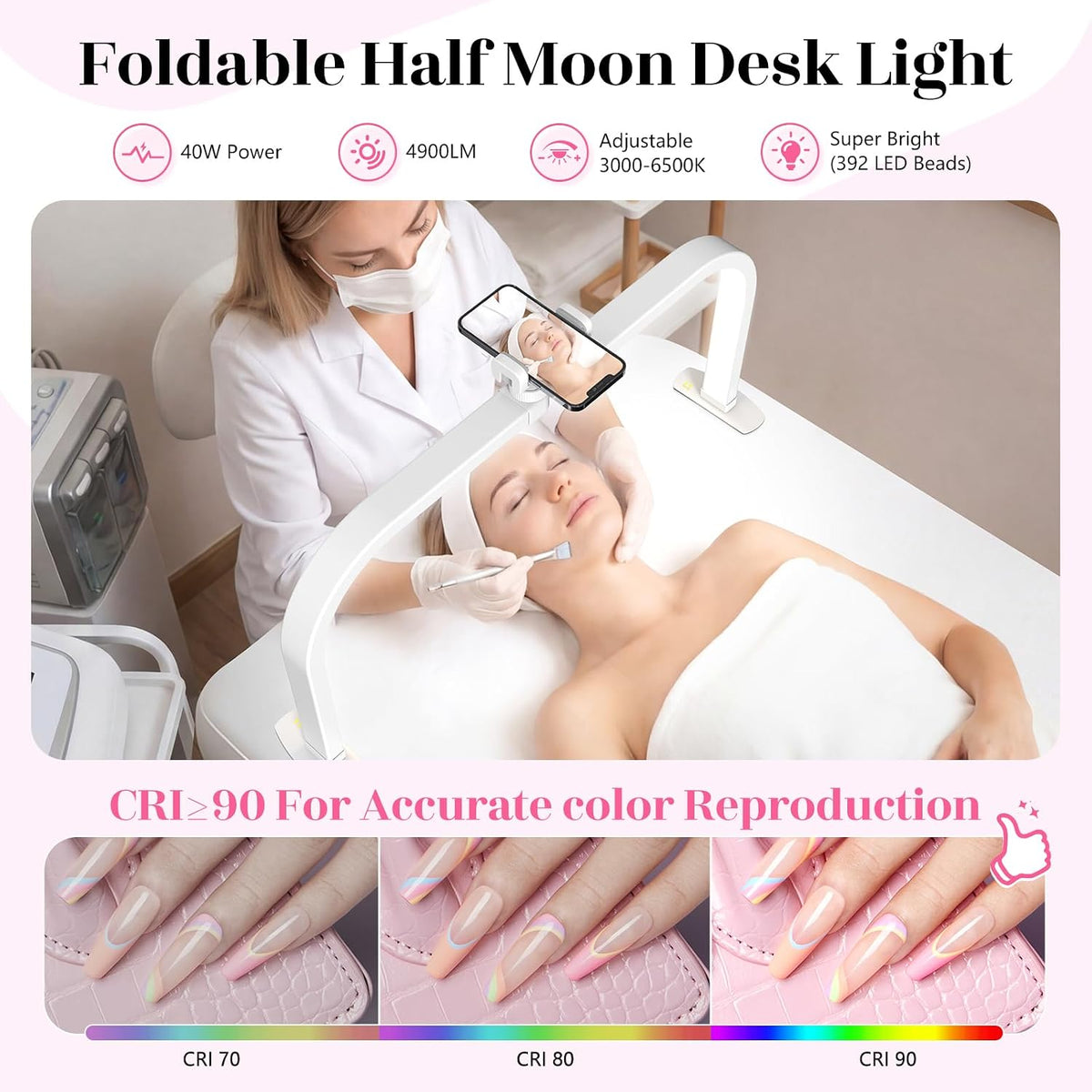 LIONVISON Half Moon Light for Nail Desk: 29" Arch Nail Light for Nail Tech