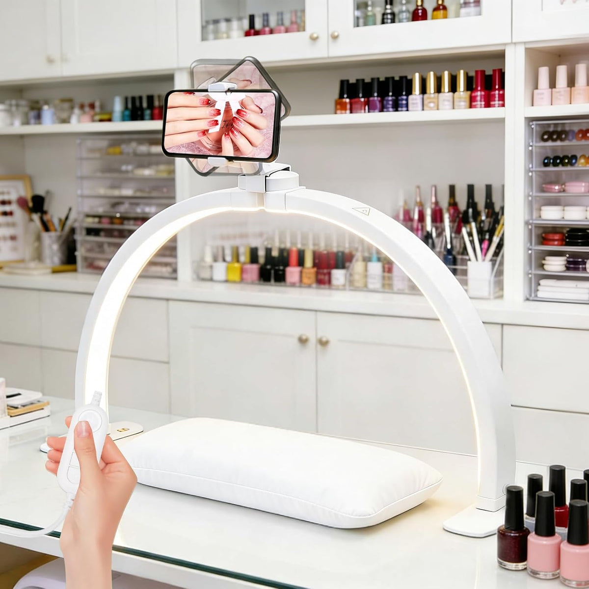 Half Moon Light for Nail Desk 29", Foldable LED Nail Desk Lamp With Rota...