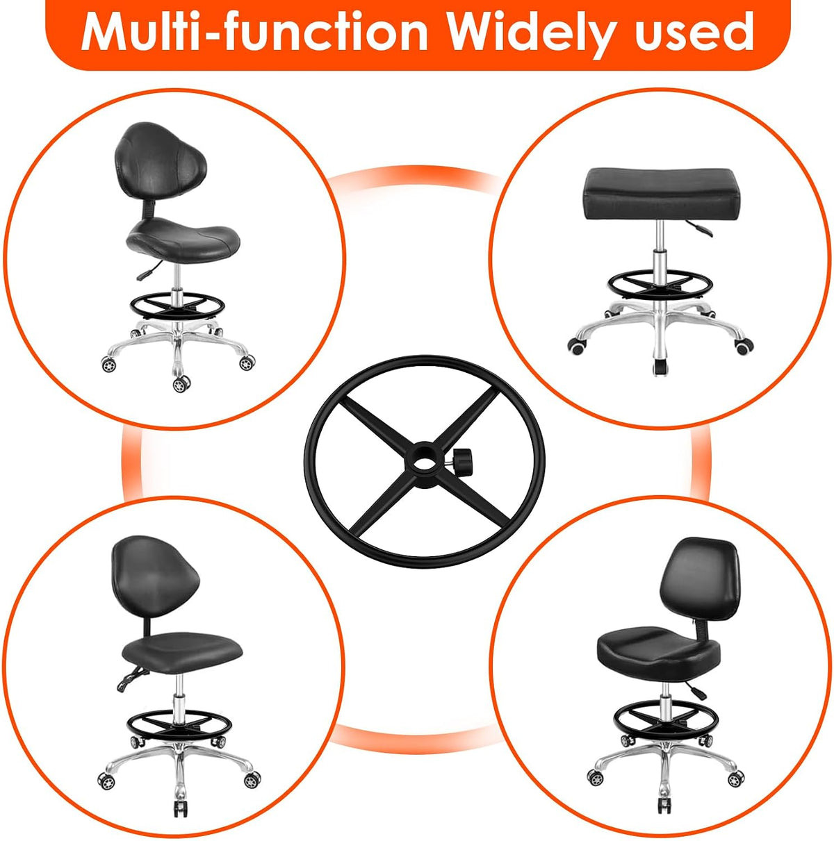 18" Foot Rest Ring for Drafting Stool & Office Chair, Chrome Steel