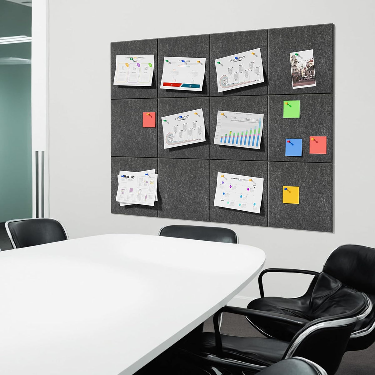 MaxGear Felt Bulletin Board 48" x 36", Dark Gray Felt Wall Tiles Wa...