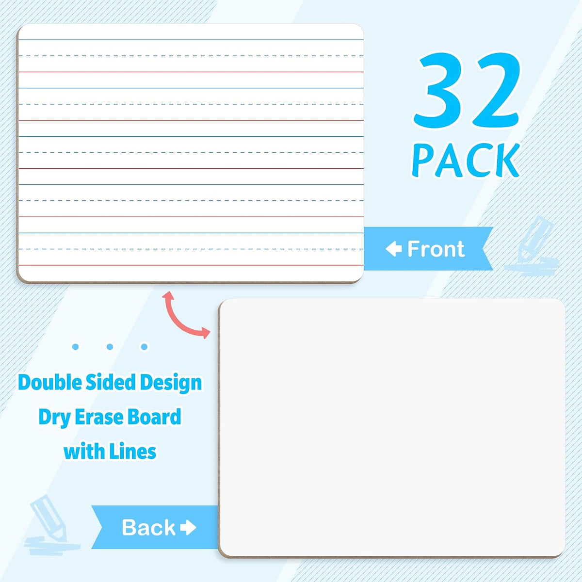 AuroTops 32 Pack Dry Erase Board with Lines,Small White Boards for Students