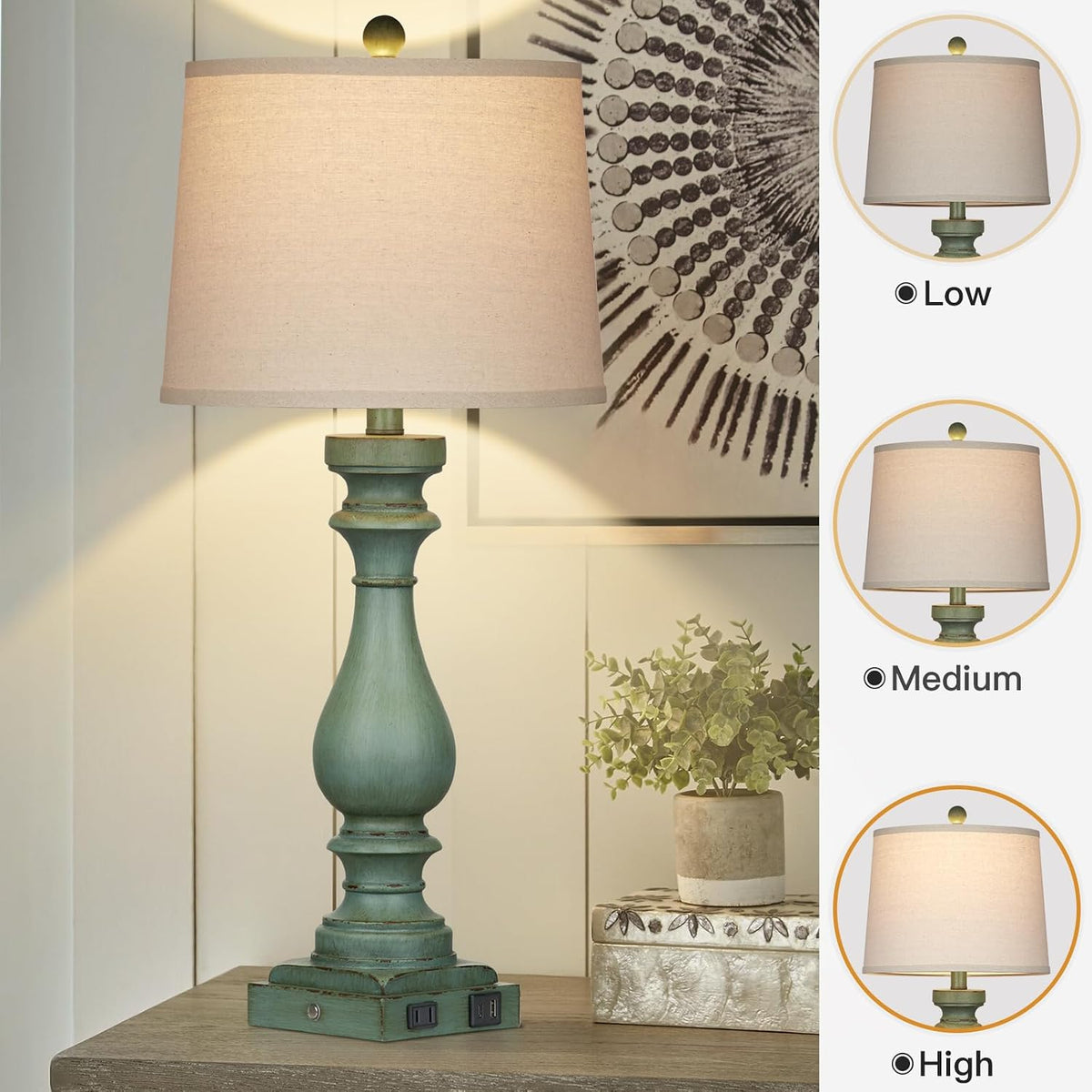 Cinkeda 29" Tall Table Lamp for Living Room Set of 2,Vintage Bedside Nig...
