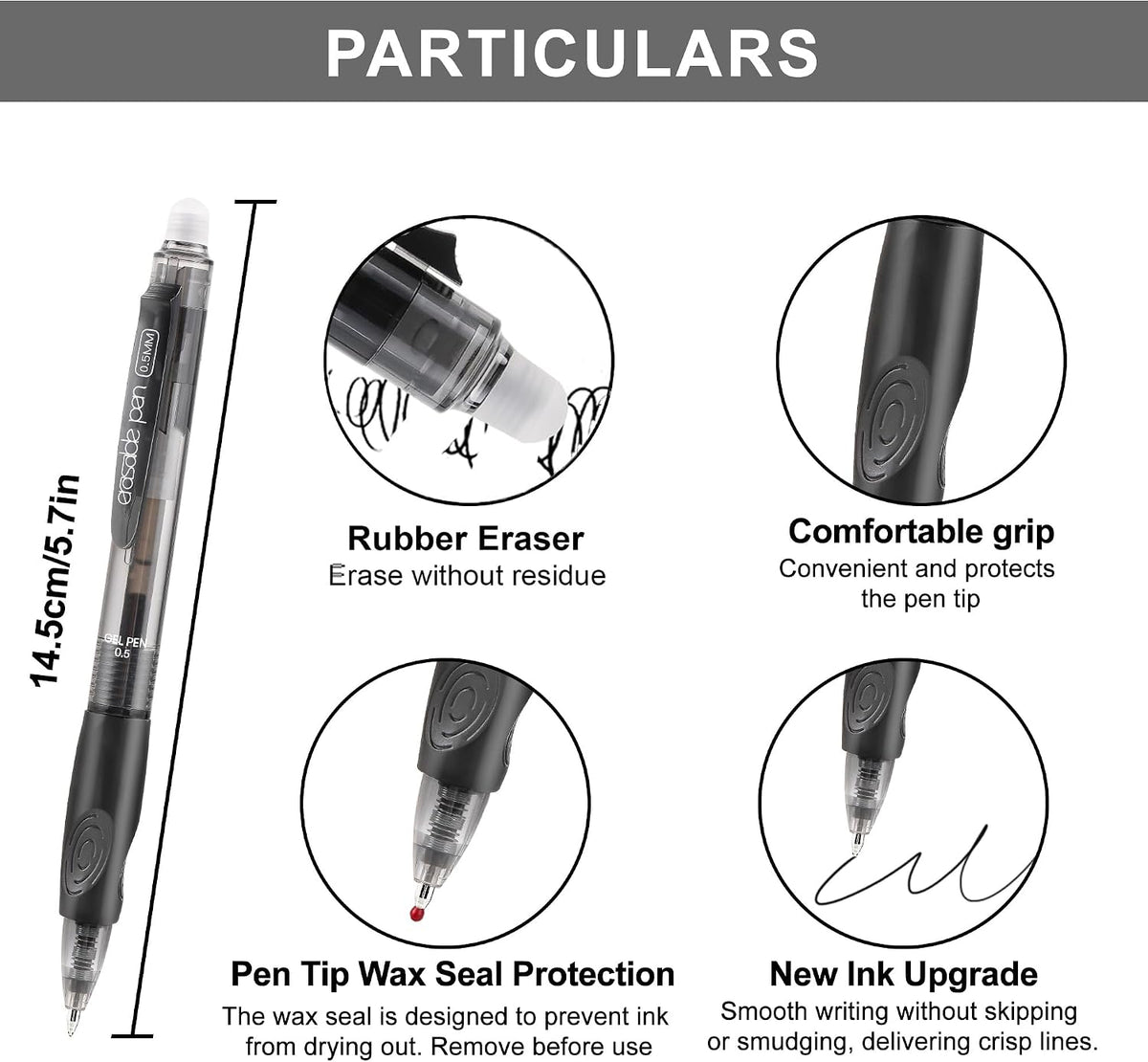 USUAL 54 Pack Black Retractable Erasable Gel Pens Clicker, Fine Point 0.5mm