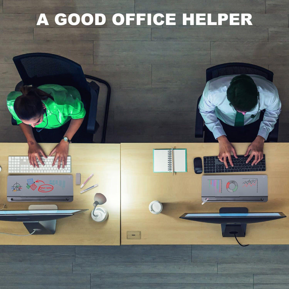 TSJ OFFICE Desktop Whiteboard Dry-Erase-Board - Computer Keyboard Stand White...