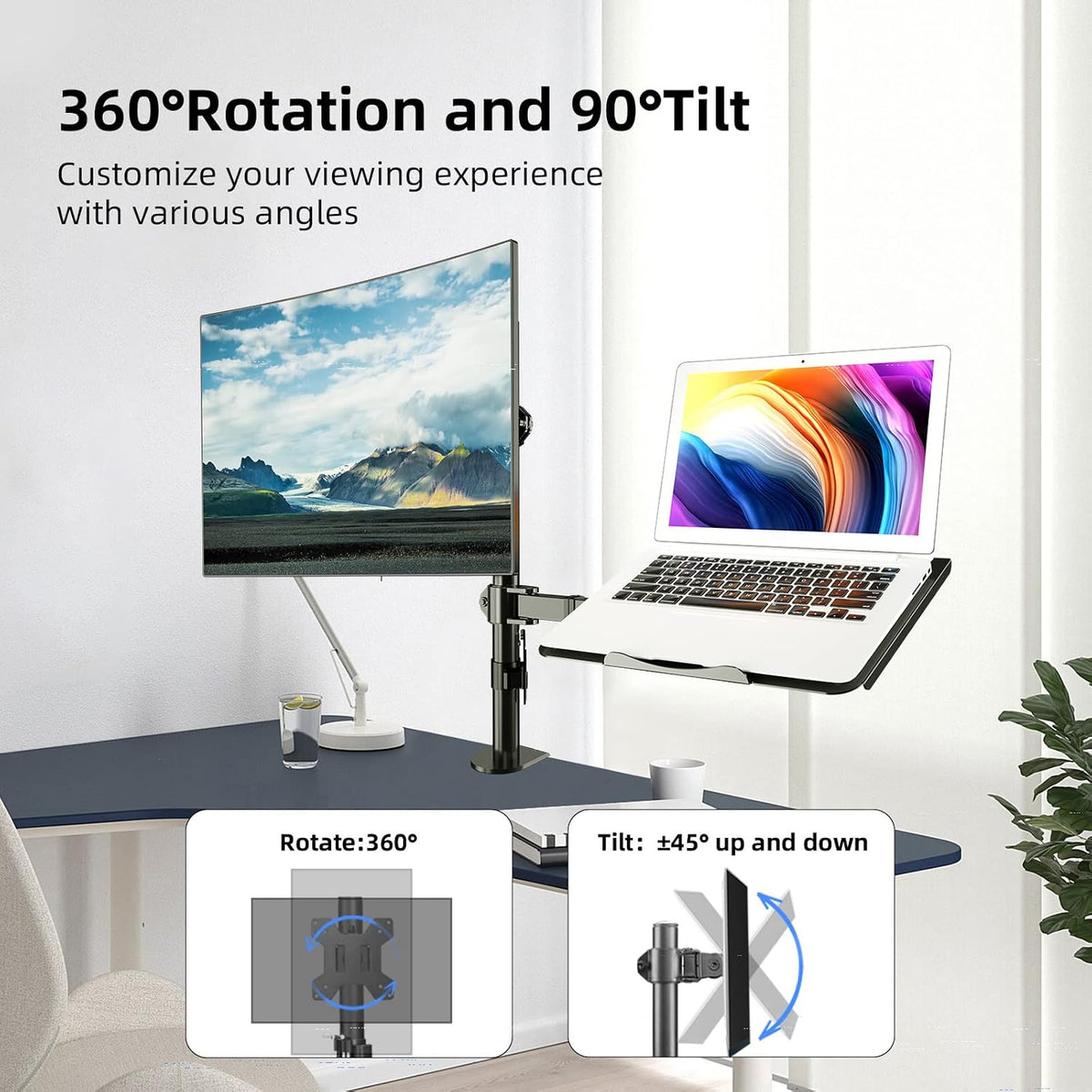 Suptek Monitor and Laptop Mount Holds 13-32 inch Computer Screen, Adjustable ...