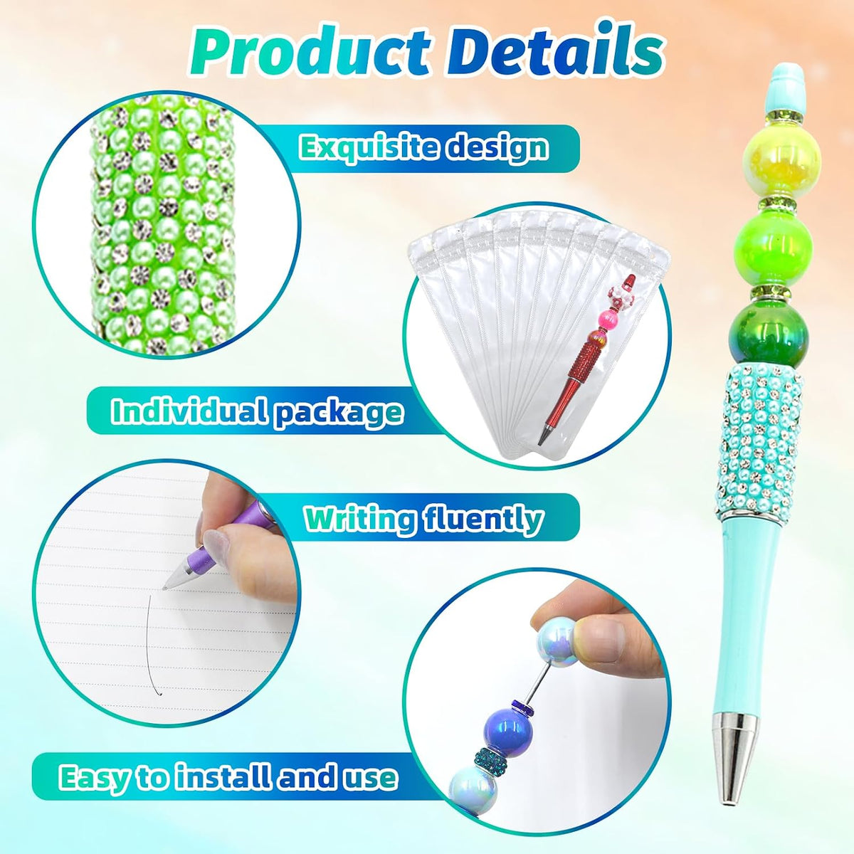 150 Pcs DIY Diamond Beadable Pen Kit - 50 Plastic Rhinestone Beaded Pens Bulk...