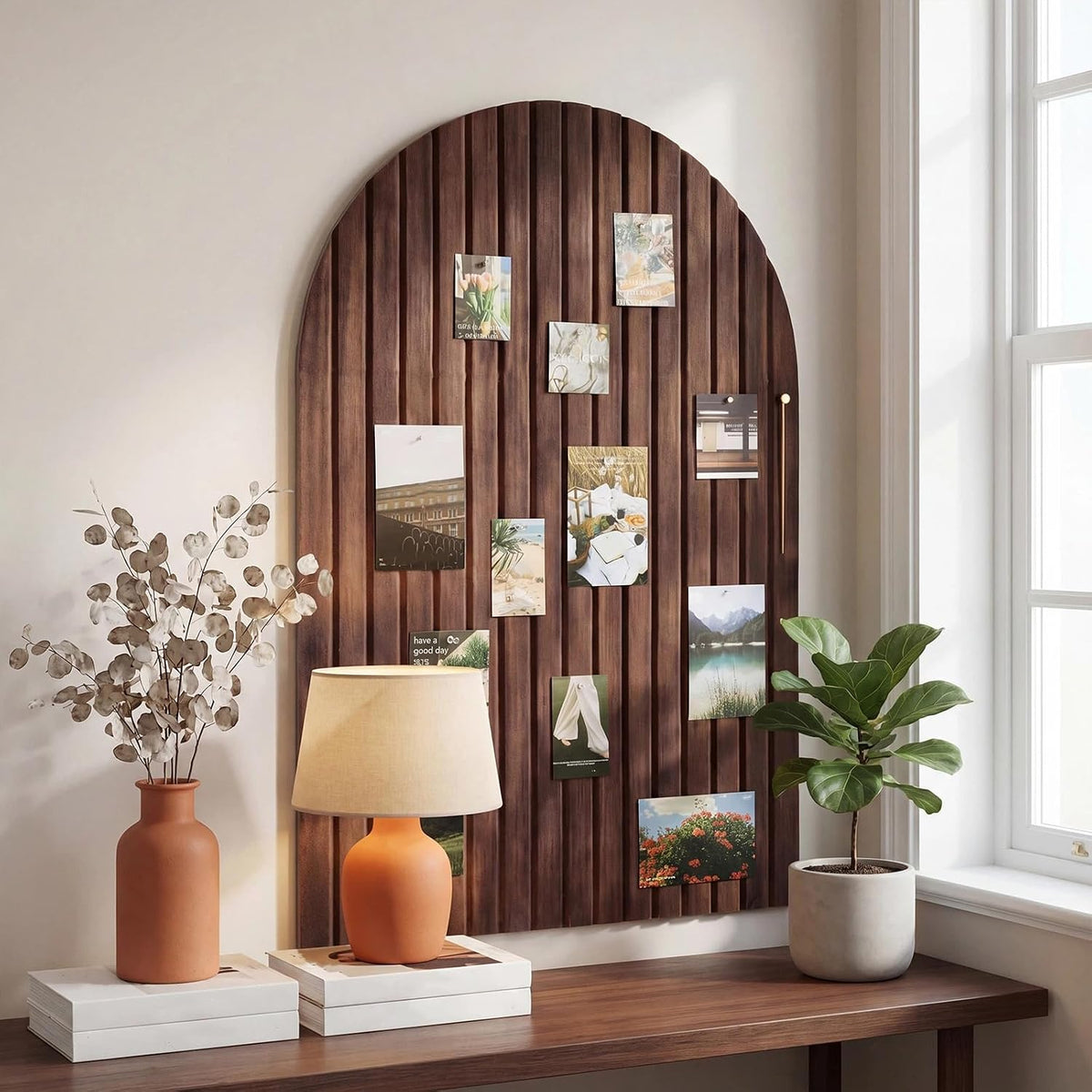 Mindsoft 35" x 24" Integrated Arched Felt Bulletin Board, Walnut Wo...