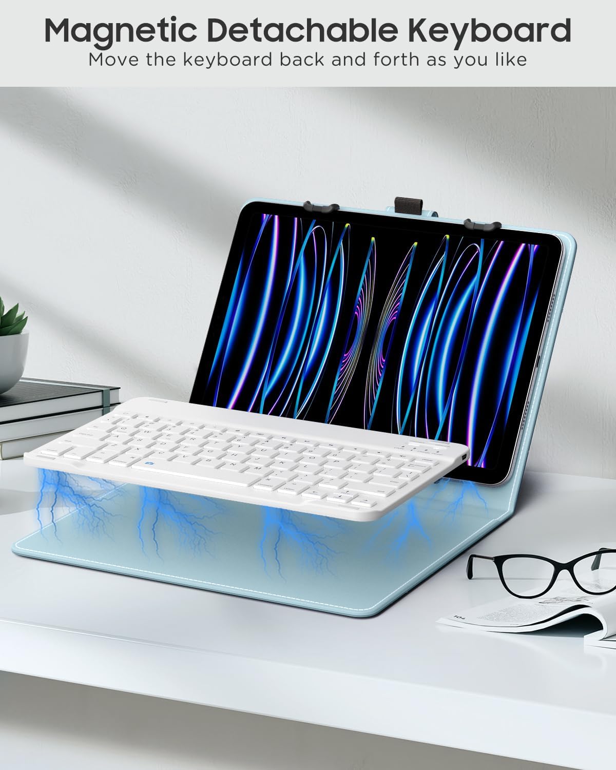 MoKo Universal QWERTY Keyboard Case Fit 9-11 Inch Tablets, Sky Blue