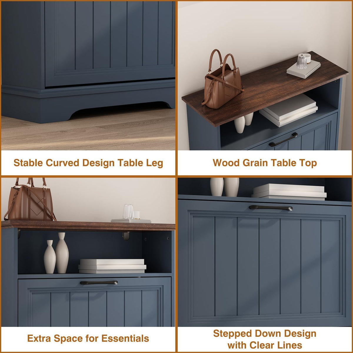 24" W Hidden Shoe Storage Cabinet with 2 Flip Drawers & Open Storage