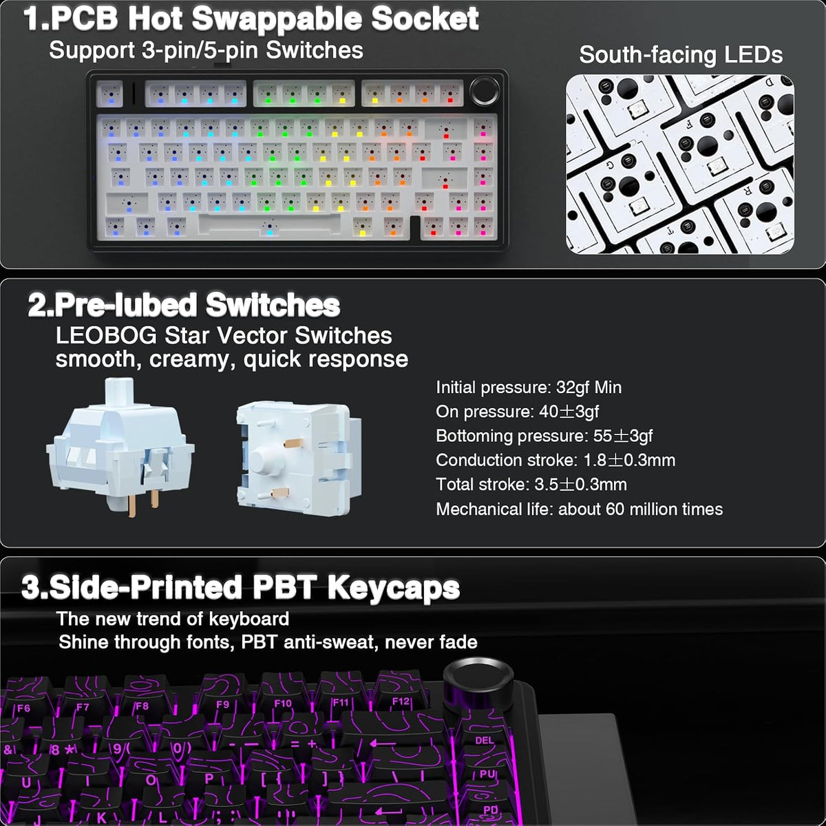 AULA F75 Pro Wireless Mechanical Keyboard with Knob,75% Hot Swappable Custom ...