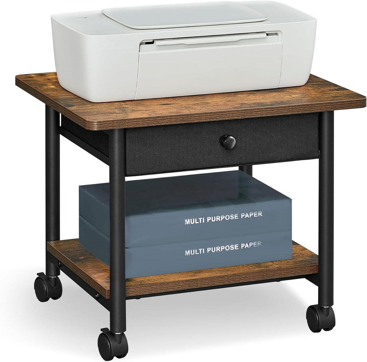 VASAGLE 2-Tier Printer Stand with Locking Wheels, Under Desk Printer Table