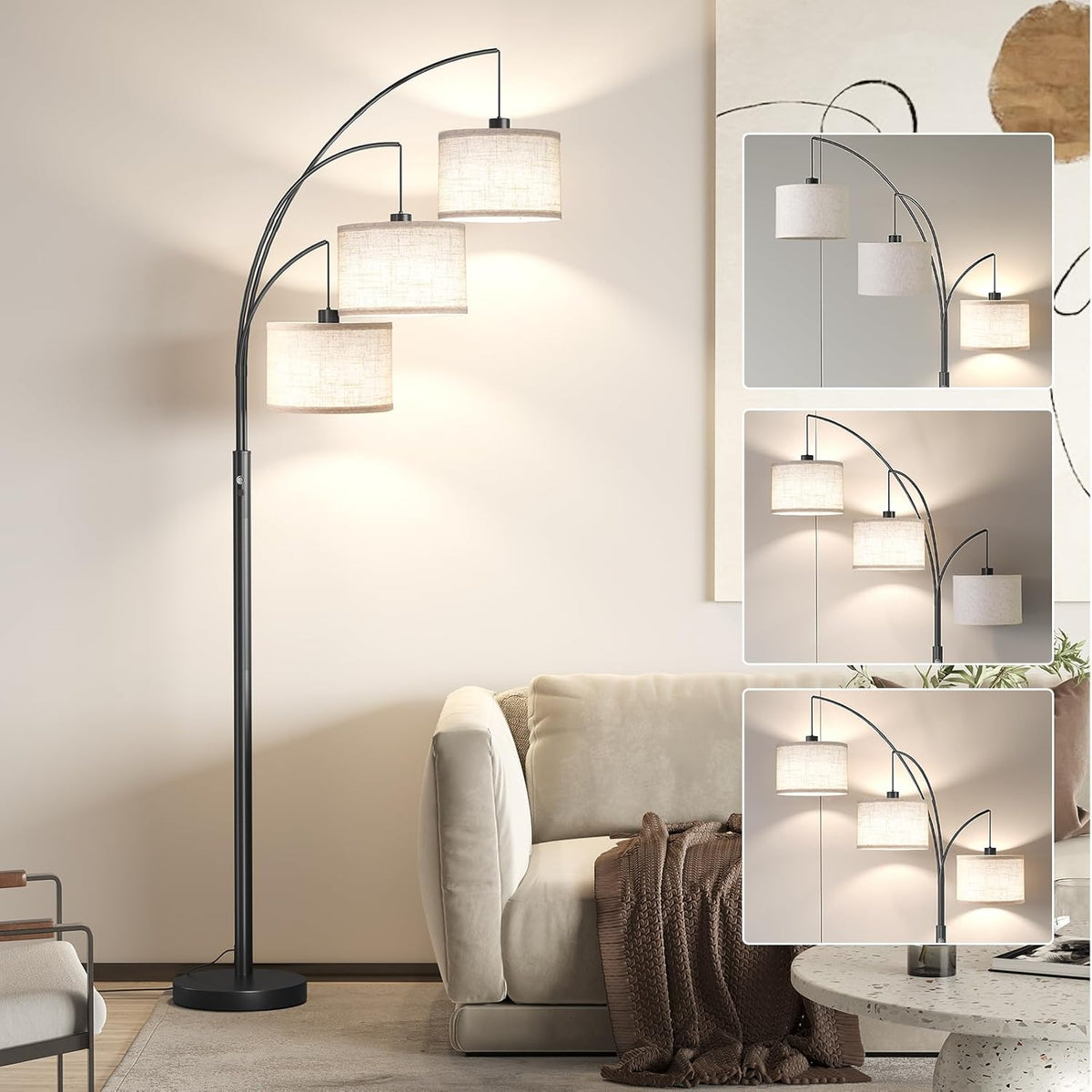 SUNMORY 3 Lights Floor Lamp for Living Room, 78" Tall Standing Lamp with...