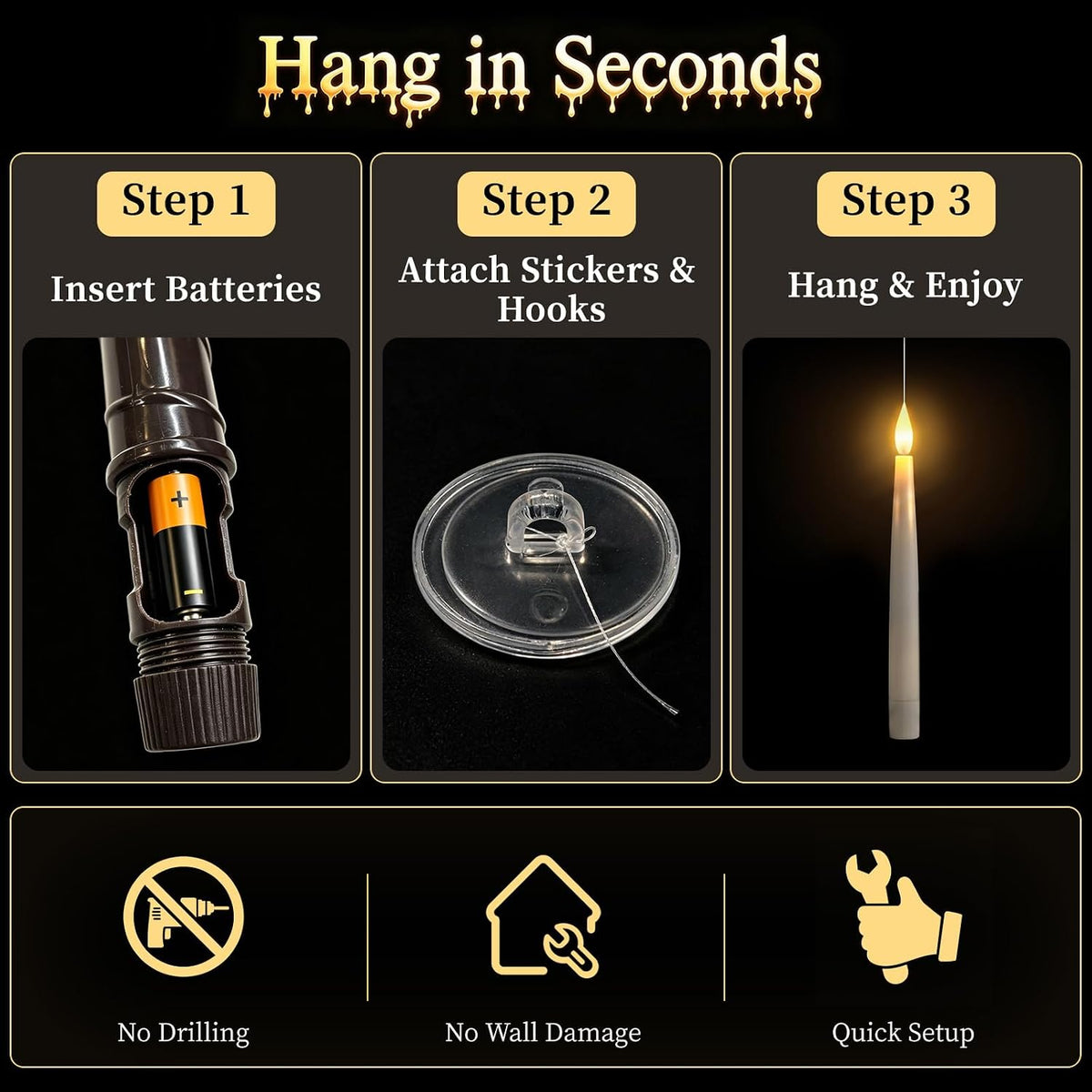 Halloween Floating Candles with Wand, 20 Pcs Flickering LED Hanging Candles