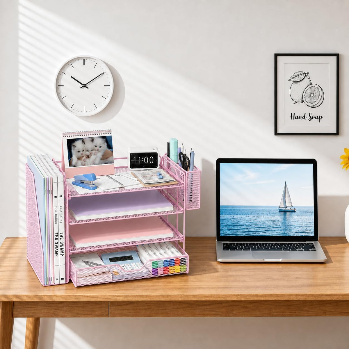 OPNICE Desk Organizers and Accessories, 4-Tier Desktop File Organizer with Dr...