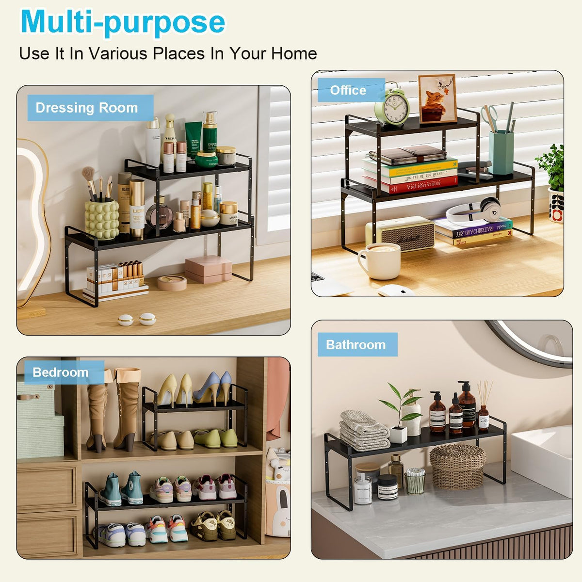 15.5 to 25.5 Inch Expandable Kitchen Cabinet Organizer Shelf, 2 Pack 30 LBS H...
