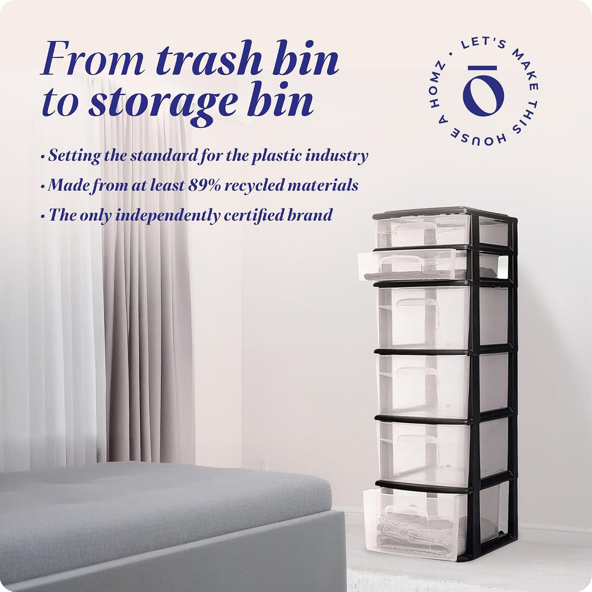 HOMZ Drawer Tower, 6-Tier Storage for Home Organization, Black Frame