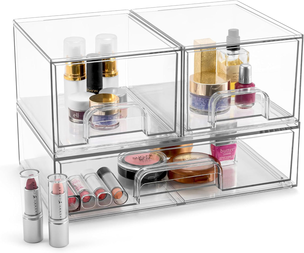 Sorbus Clear Stackable Storage Drawers (3 Pack, 4.4'' Tall and 12.1
