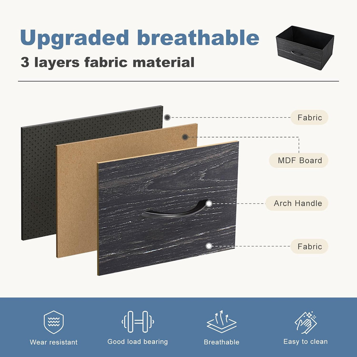 DUMOS Nightstand with 4 Drawers Bedside Table with Removable Fabric Bins Stur...