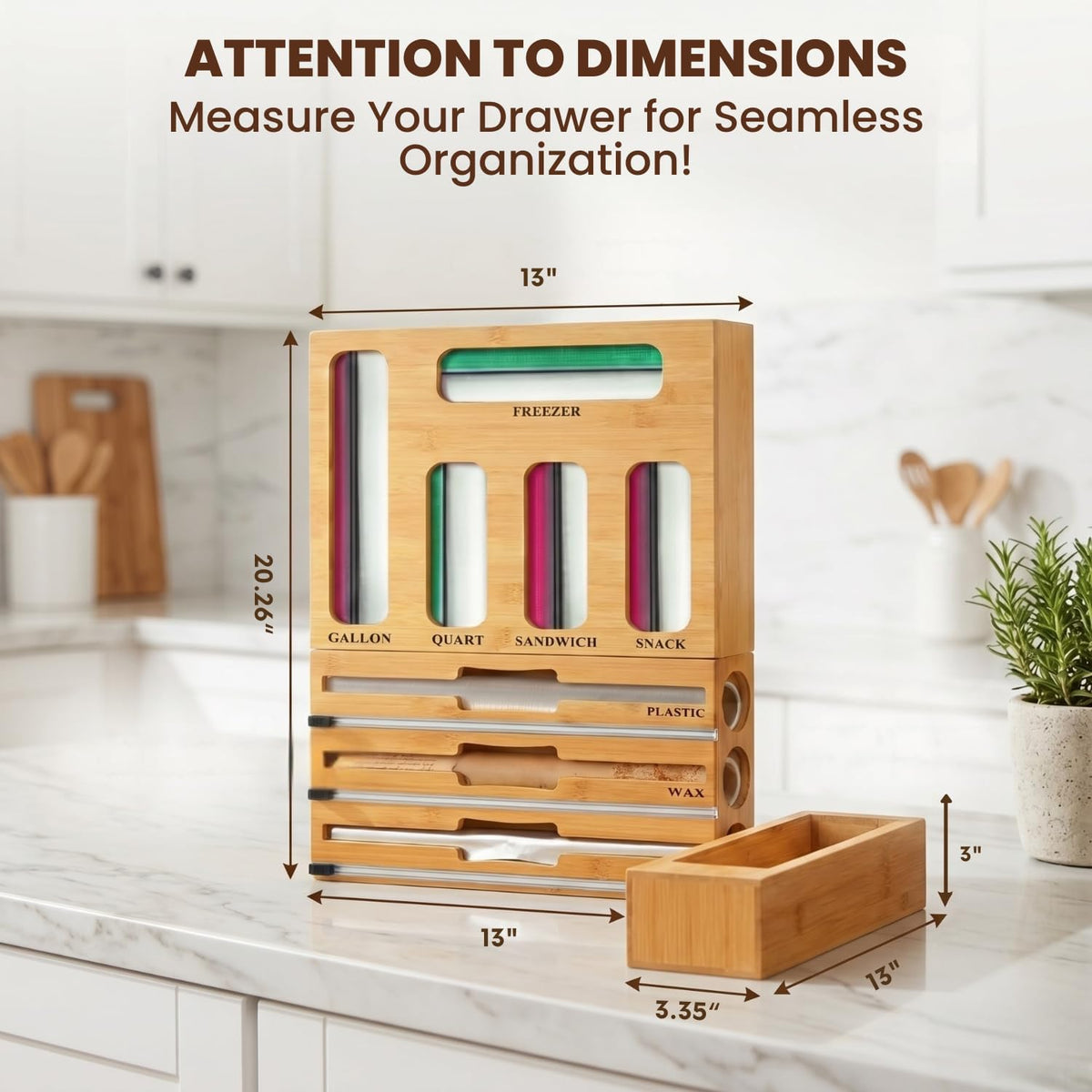 9 in 1 Storage Bag Organizer for Kitchen Drawer, Bamboo Foil and Plastic Wrap...