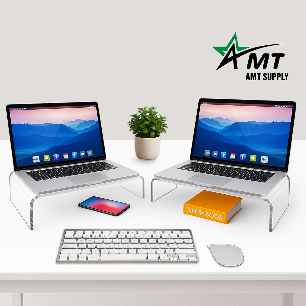 AMT 2 Pack Acrylic Laptop Monitor Stand & Computer Riser with Cat Keyboar...