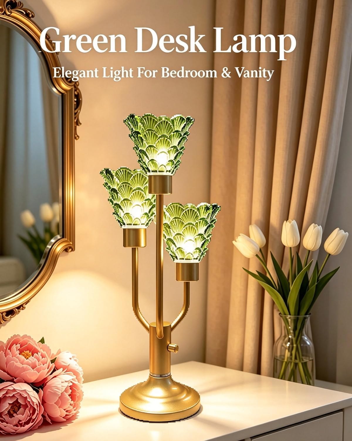 Lightdot Green Glass Mid Century Modern Table Lamp Dimmable Vintage Gift