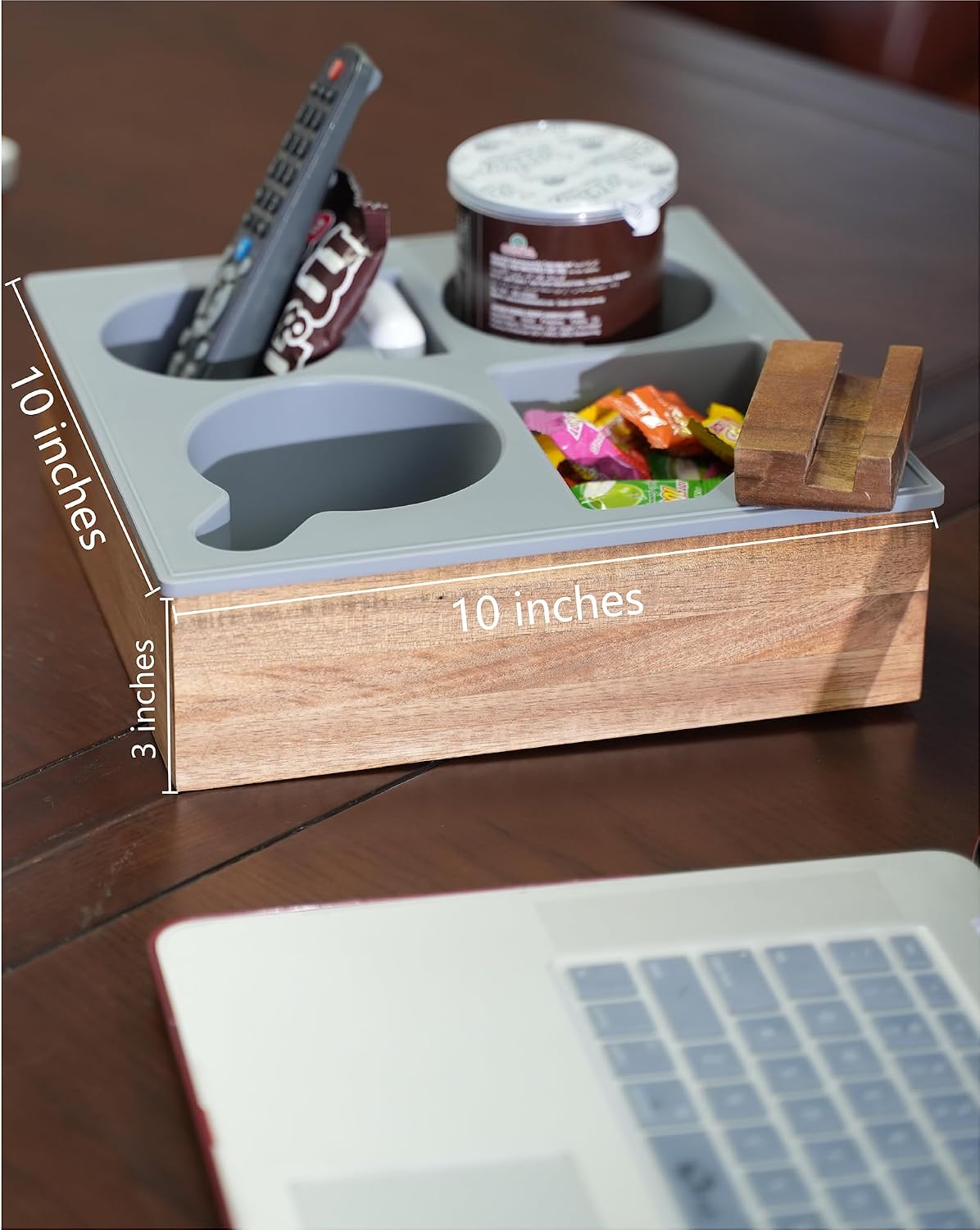 Couch Cup Holder Tray, Handy Soft Silicone Acacia Wooden Couch Caddy for Bed ...