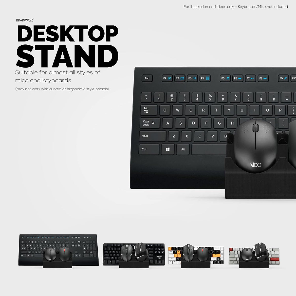 BRAINWAVZ Desktop Keyboard & Dual PC Mouse Stand Holder, Suitable for Sma...