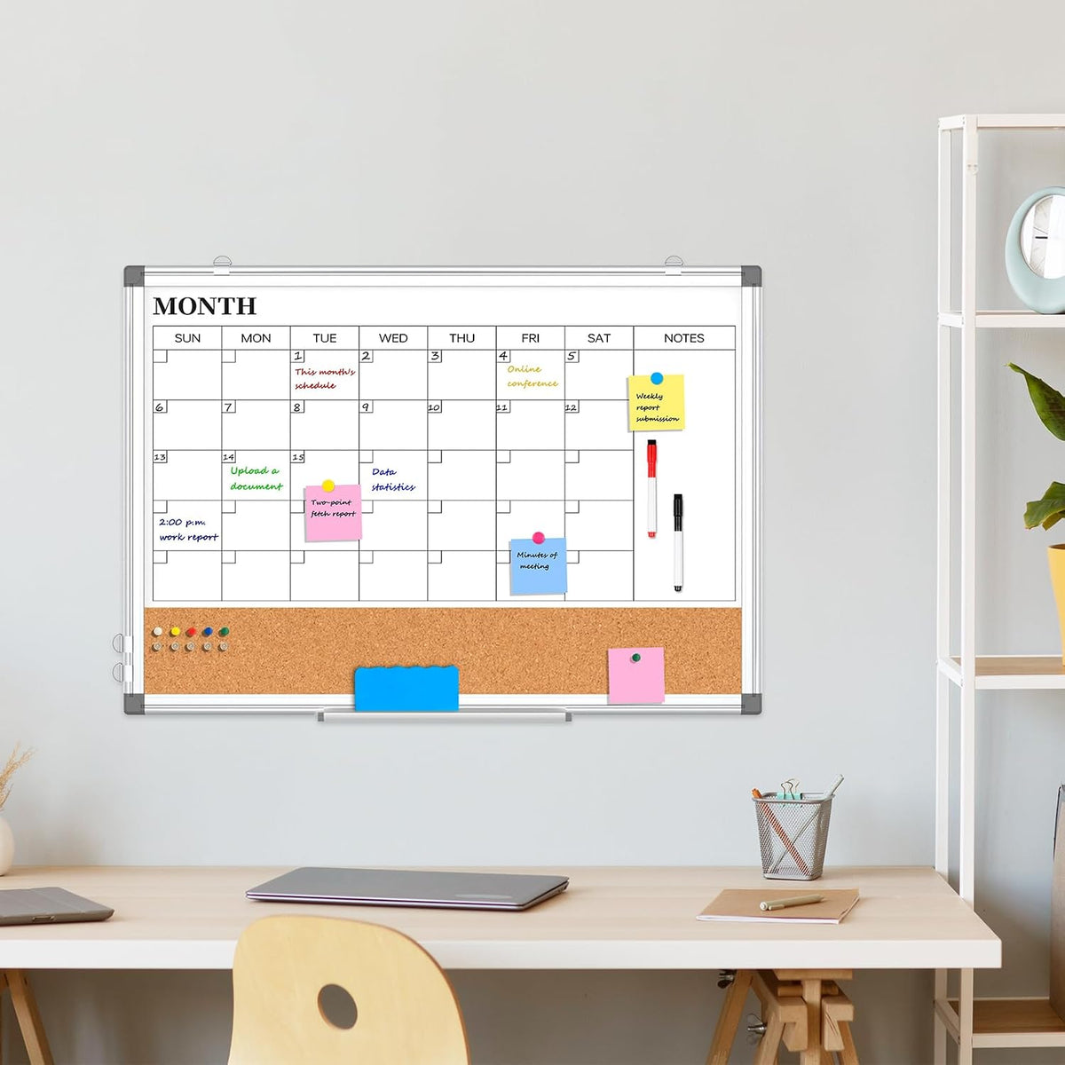 Dry Erase Calendar Whiteboard for Wall, 36" x 24" Monthly Cork Whit...
