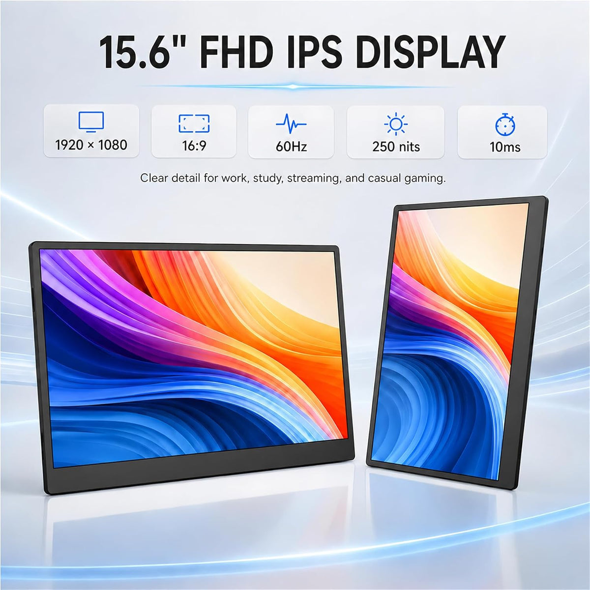 Portable Monitor 15.6 Inch FHD 1080P, Laptop Screen Extender