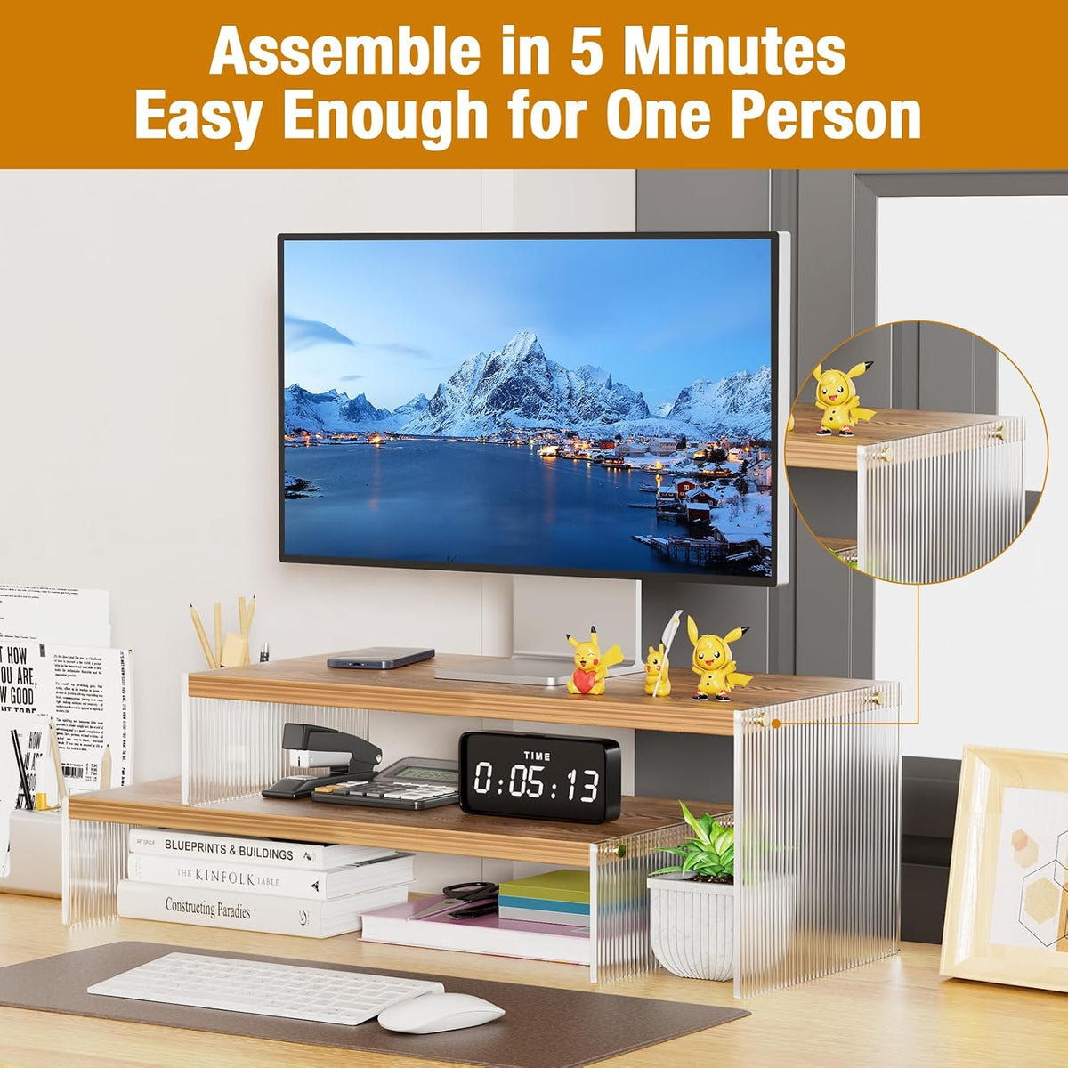 YGYQZ Adjustable Monitor Stand Riser, 7.67"×15.74" Dual Monitor Des...