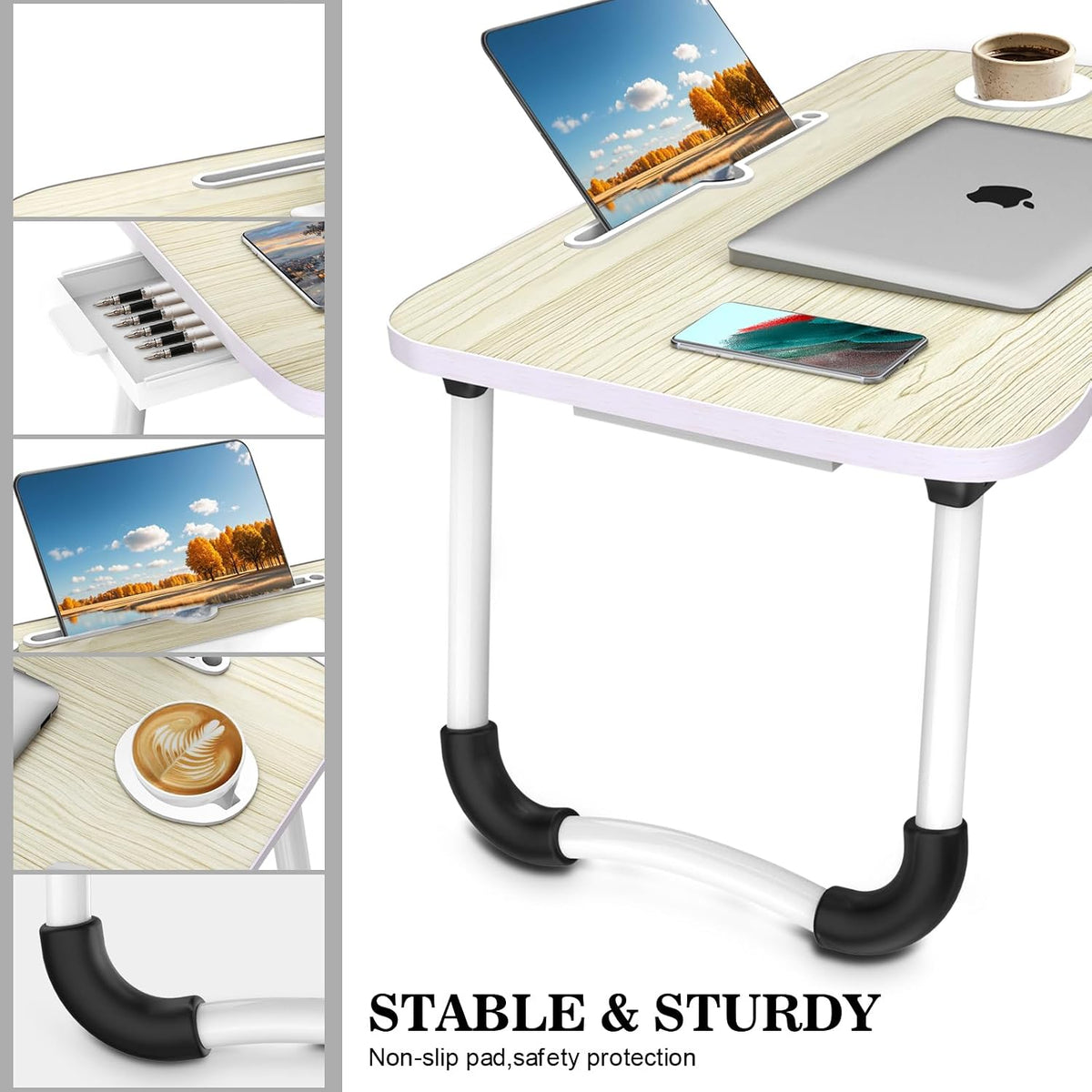 Fayquaze Portable Foldable Laptop Bed Desk with Storage Drawer and Cup Holder...