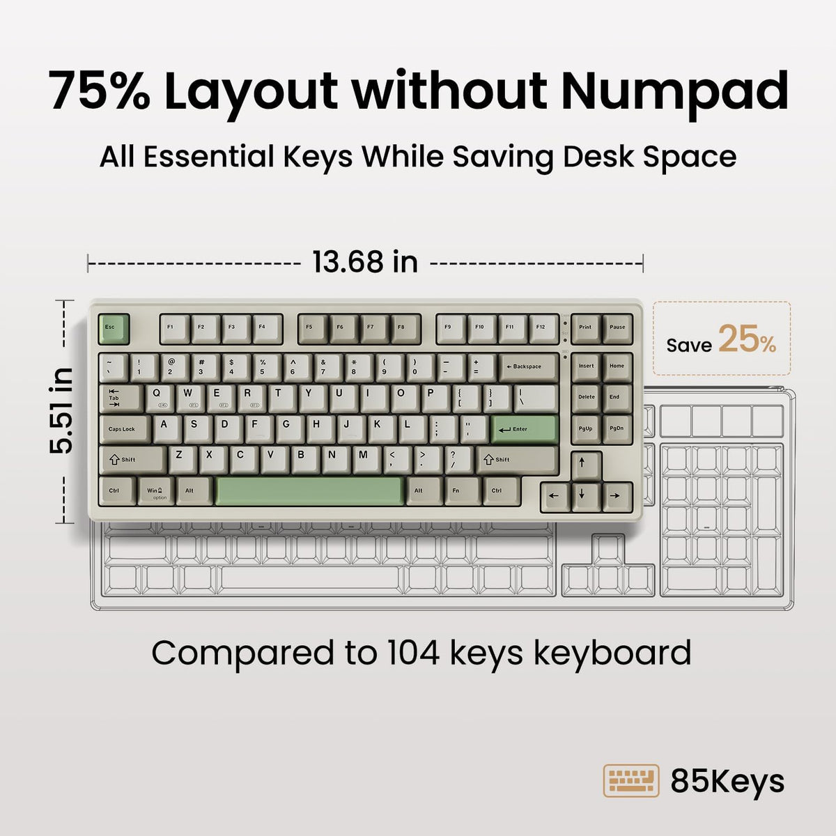 Kisnt KN85 Wireless Mechanical Keyboard, 75% Layout, Bluetooth/2.4GHz/USB-C, ...