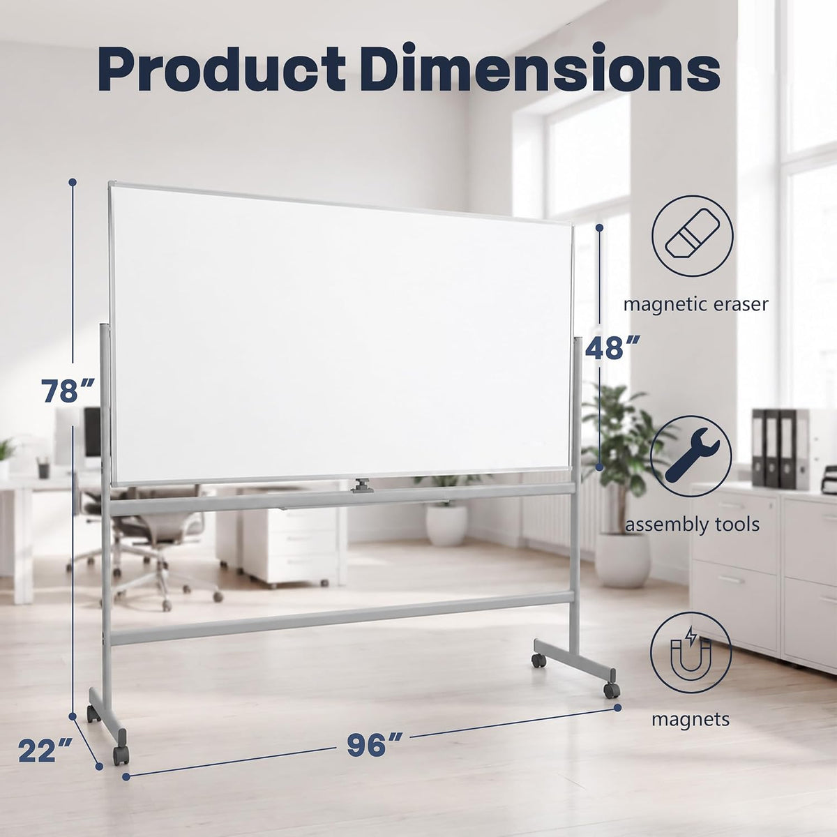 INNOVART Mobile Whiteboard 96" x 48", 360°Reversible Double Sided M...