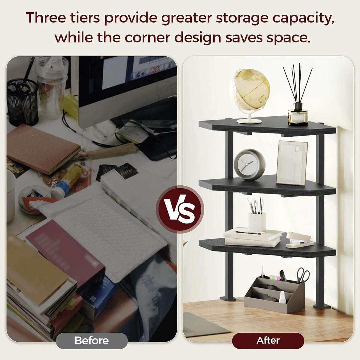 MAHANCRIS Clamp on Desk Corner Organizer, 3-Tier Desktop Shelf, Adjustable De...
