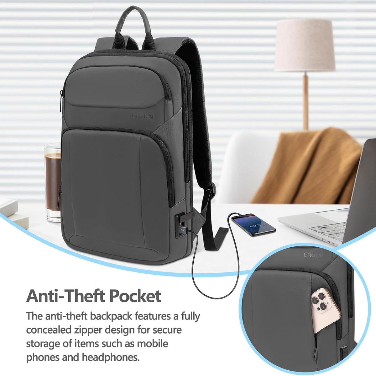 Backpack for Men Slim & Expandable Travel Laptop Backpack with USB Chargi...