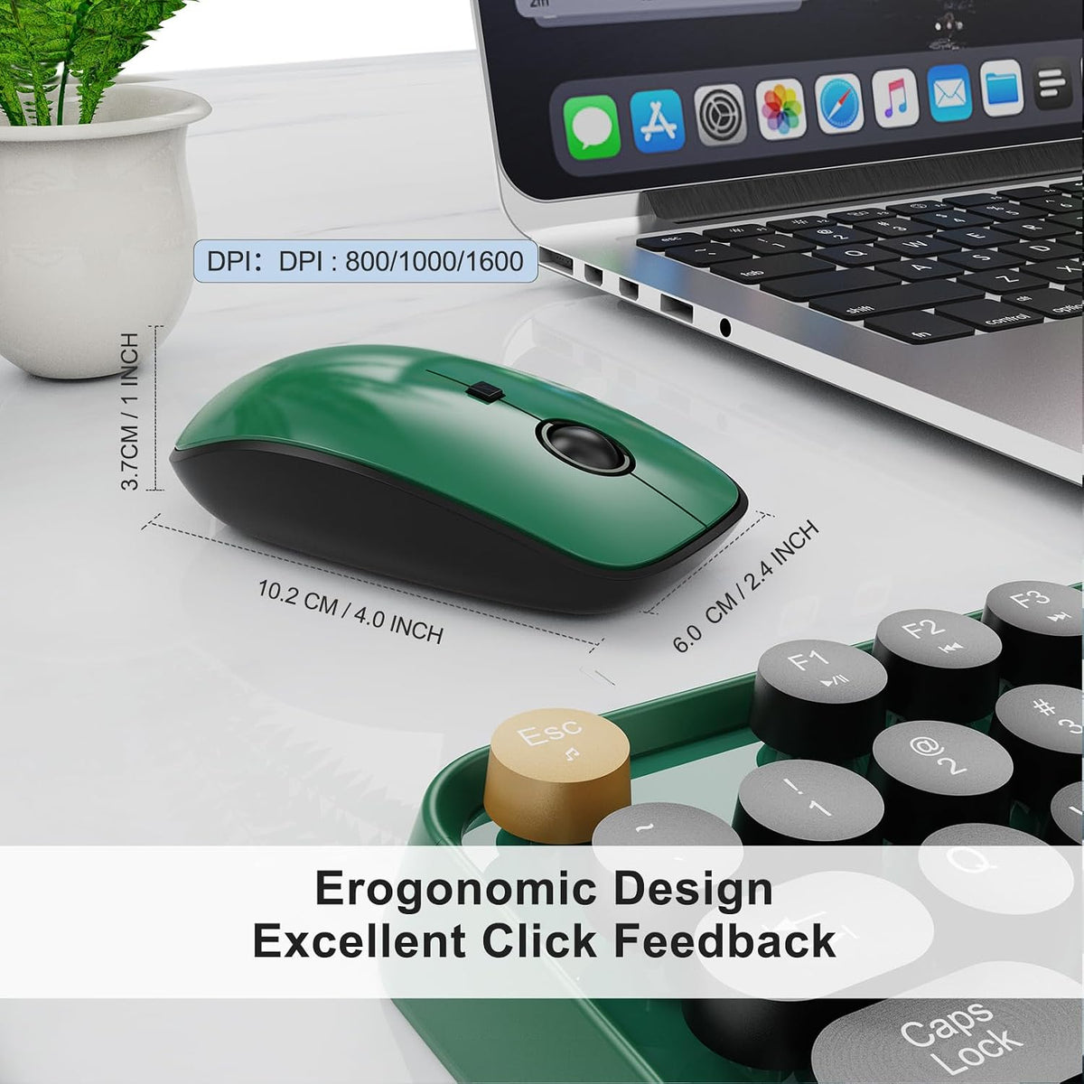 Green Wireless Keyboard and Mouse Combo,Full Size Colorful Retro Round Keys