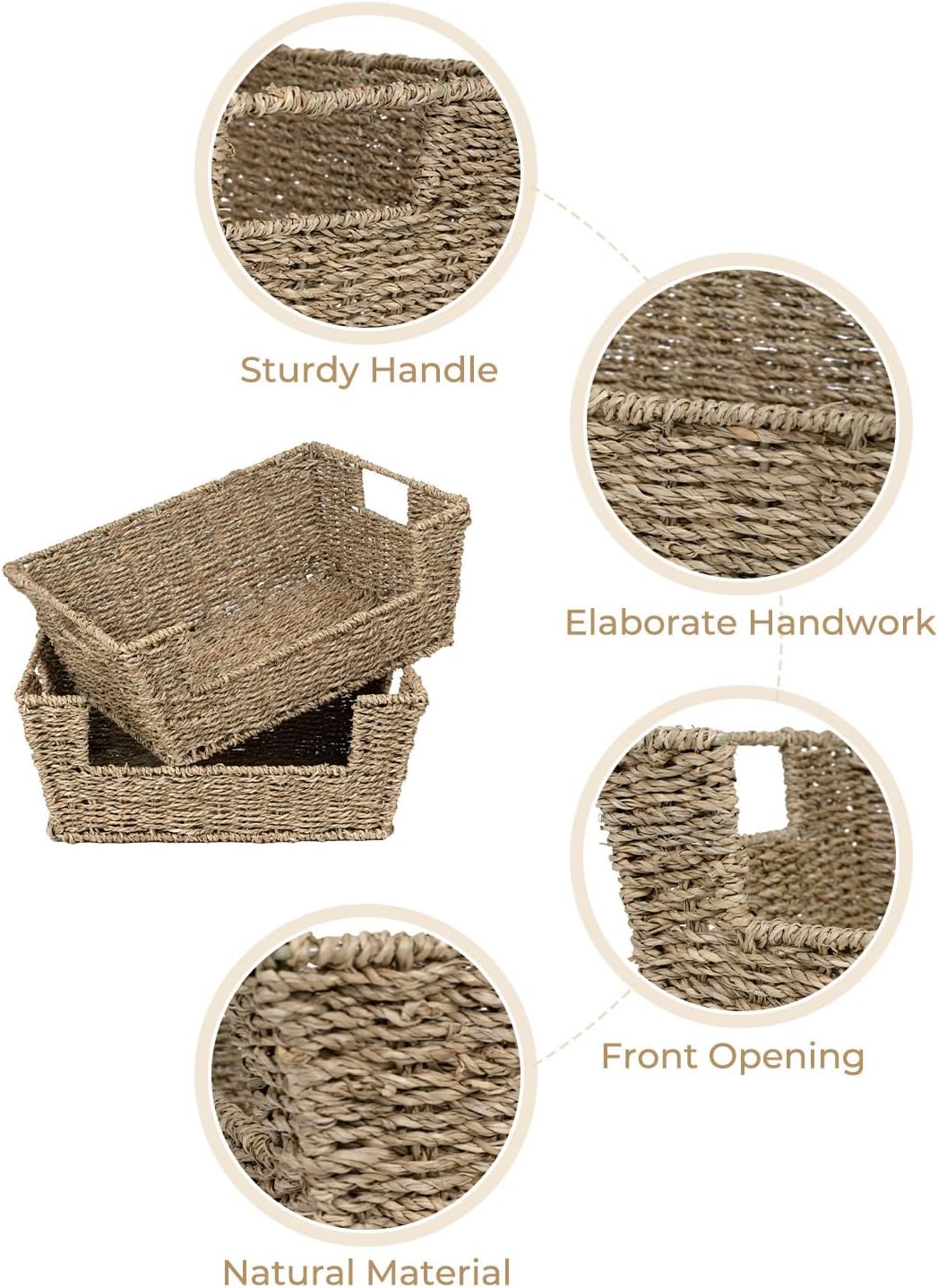 StorageWorks Pantry Baskets for Organizing, Seagrass Wicker Baskets, 2 Pack